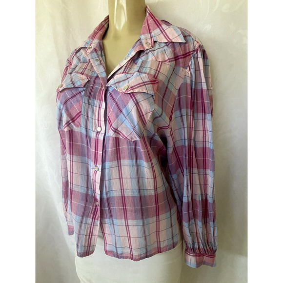 Isabel Marant Etoile Shirt Pink Purple Plaid Cotton Puff Balloon Sleeve … - Picture 5 of 11